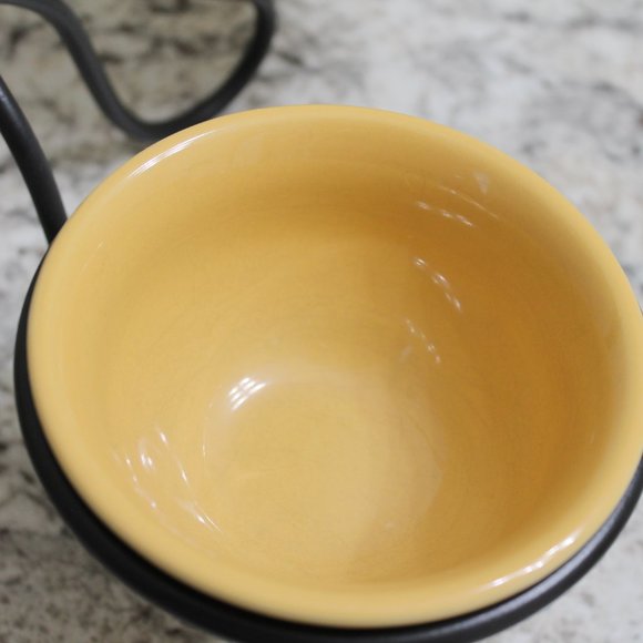 Longaberger Dessert Bowls with Wrought Iron Caddy Server Stand Butternut Yellow - Picture 5 of 8